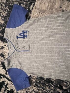 LA Dodgers Kids Short Sleeve Henley Shirt - Gray & Blue